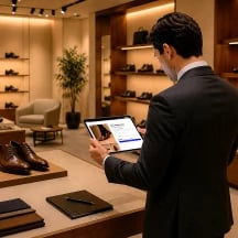 Equipo comercial con catálogo digital en tablet con Go2B